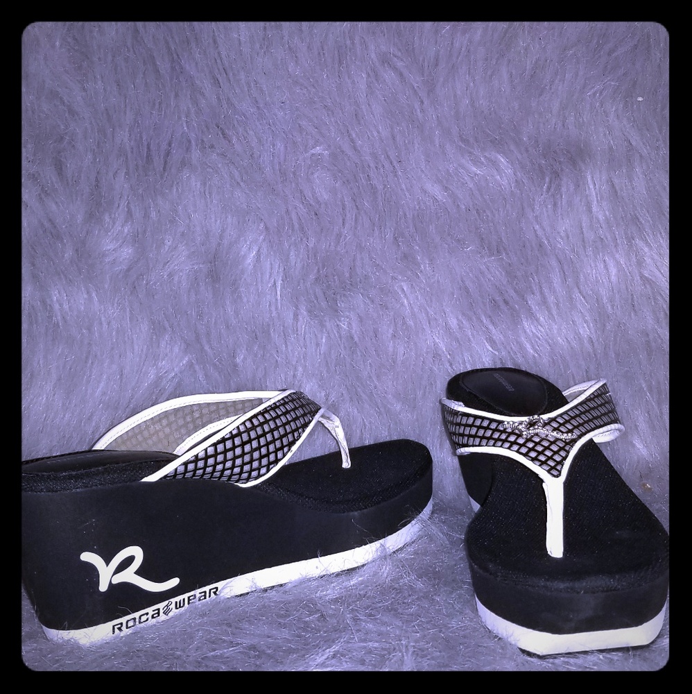 Black and White wedge sandals